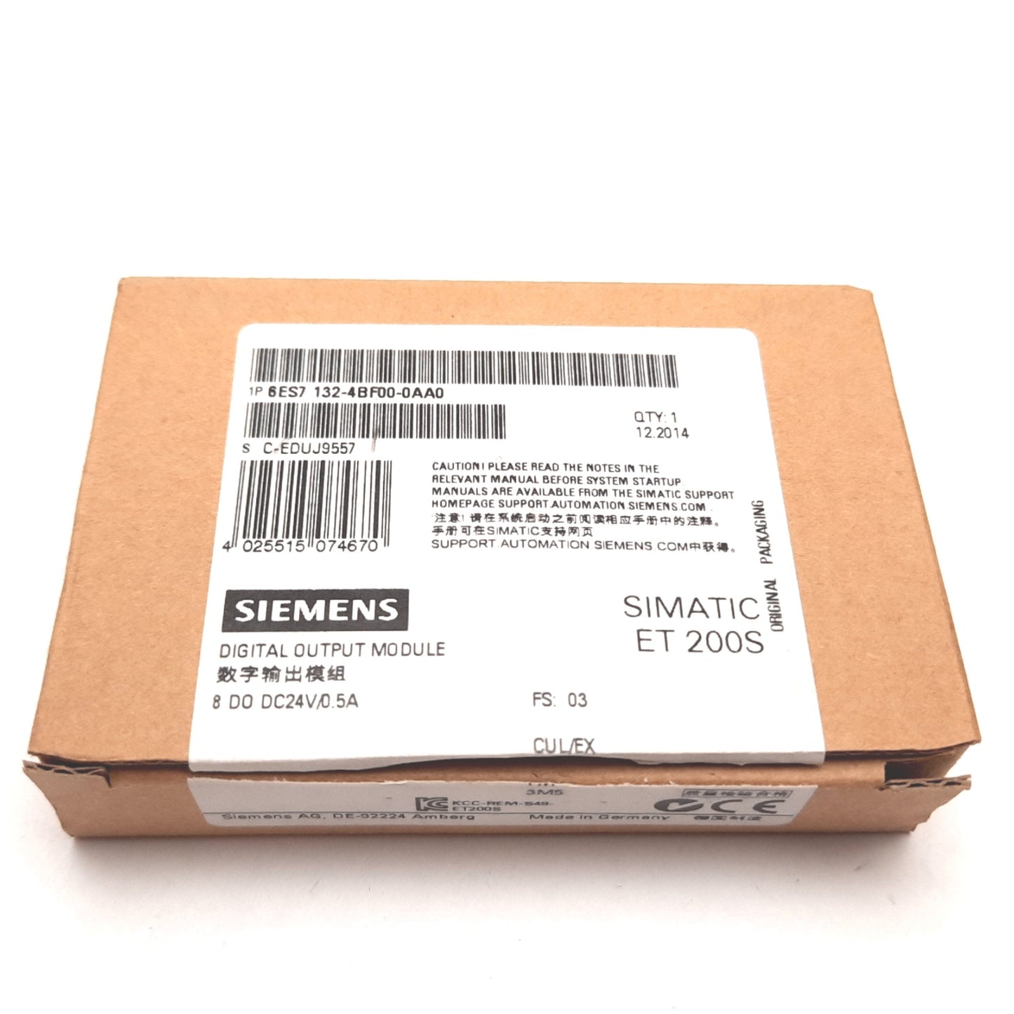 New Siemens 6ES7 132-4BF00-0AA0 Digital Output Module, 8-Point, Rating: 24VDC 0.5A