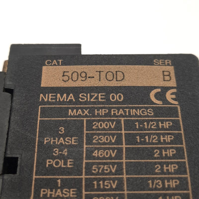 Used Allen Bradley 509-T0D Contactor 4 Pole 3 Phase, 600v AC 9A Max, 120V AC Coil