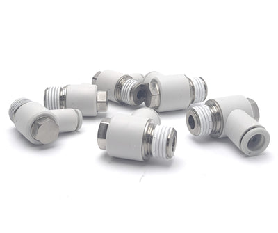 New Lot of 6 SMC KQ2V08-02NS Pneumatic Universal Male Elbow Air Fittings 8mm Tubing