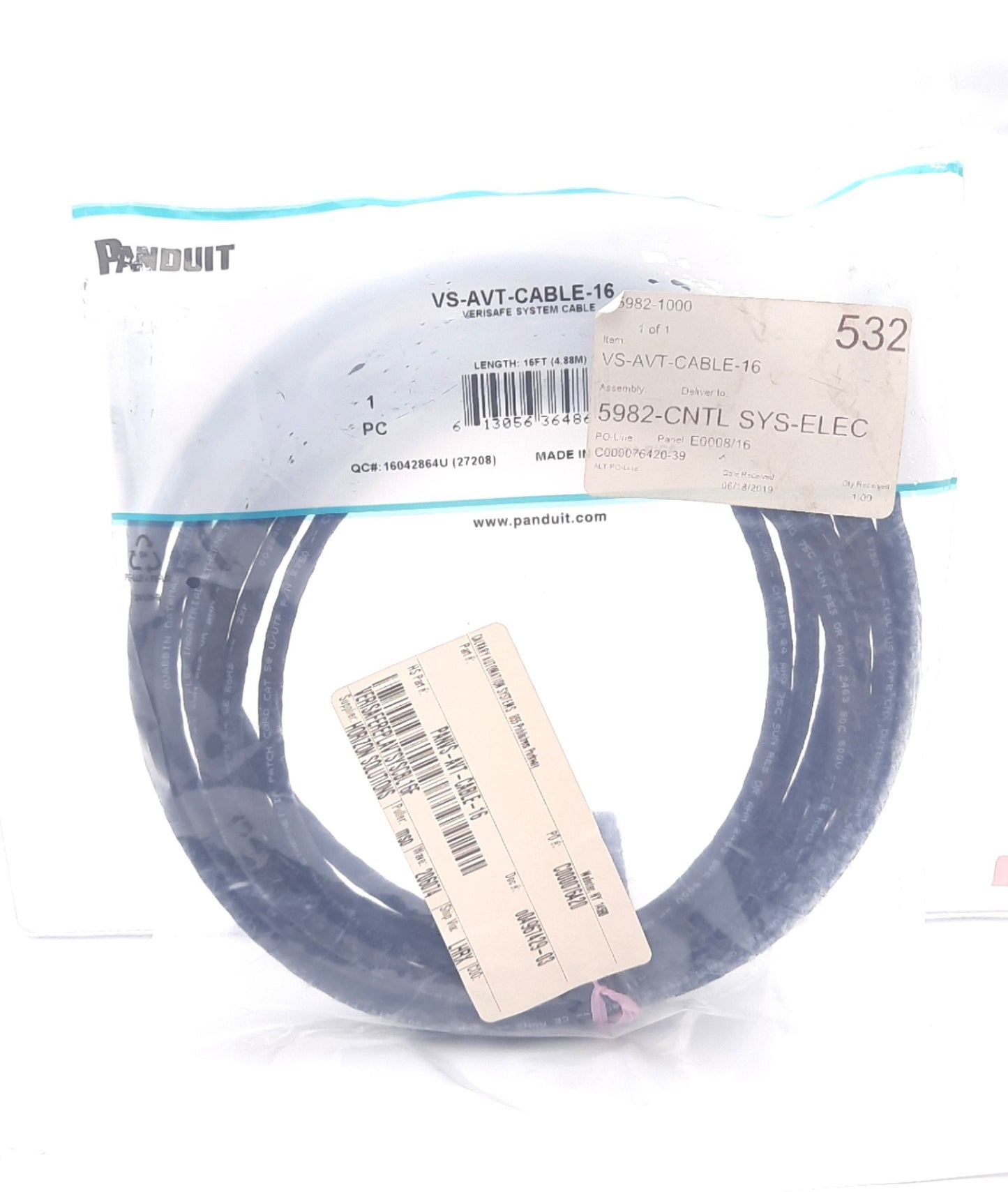 New Panduit VS-AVT-CABLE-16 Replacement Cable Verisafe AVT Components 16Ft