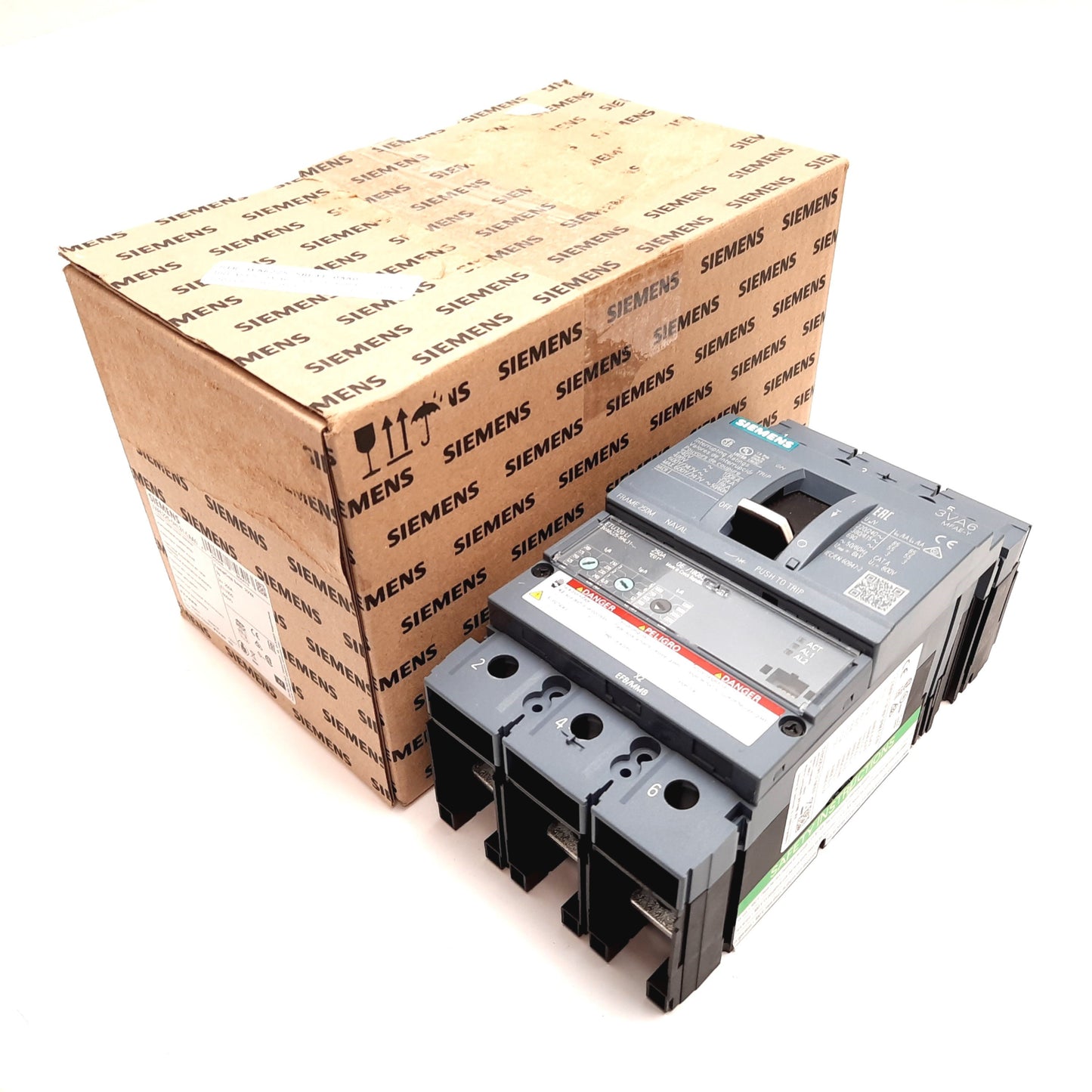 New Siemens 3VA6225-5HL31-0AA0 Circuit Breaker, 3-Pole, Rating: 250A 690VAC