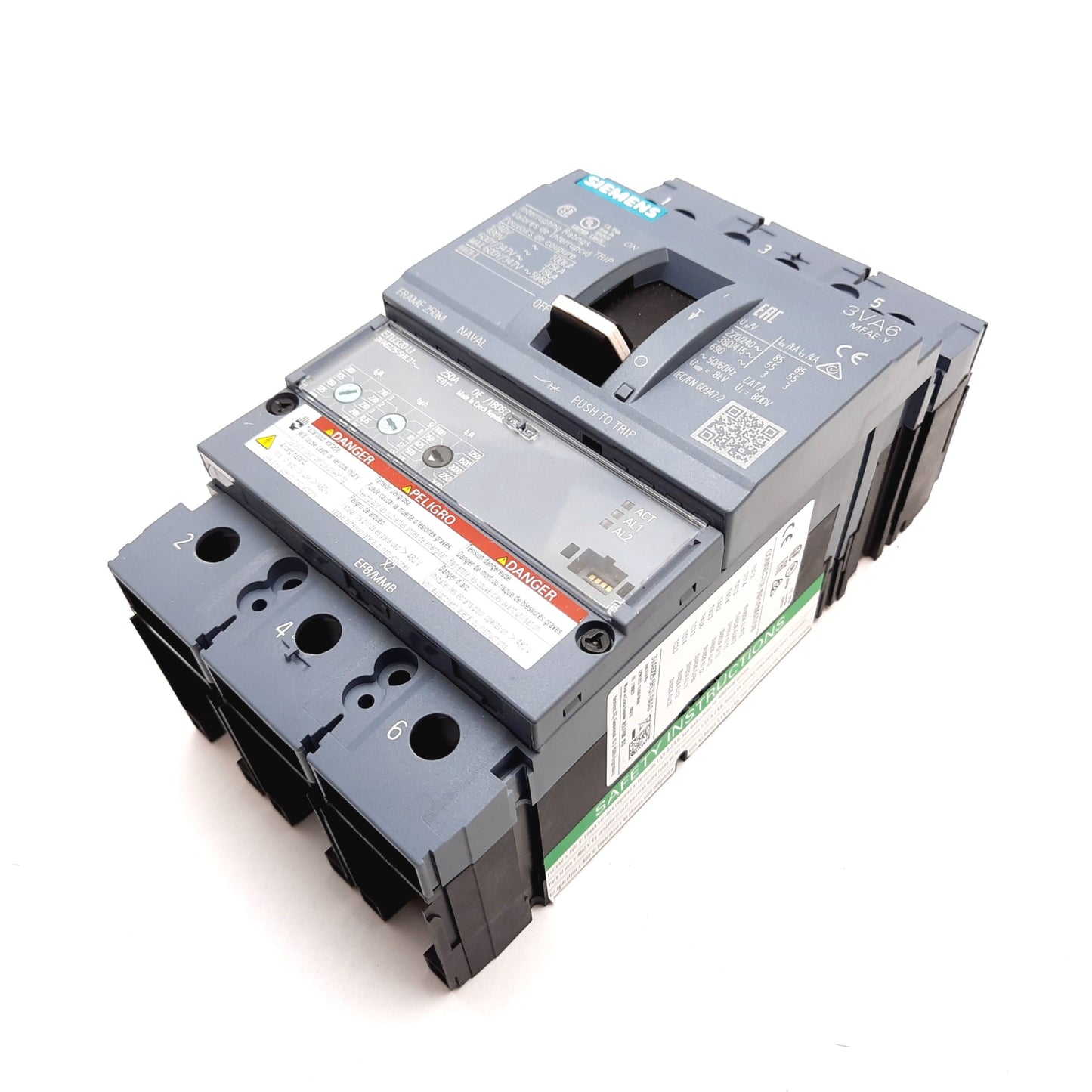 New Siemens 3VA6225-5HL31-0AA0 Circuit Breaker, 3-Pole, Rating: 250A 690VAC
