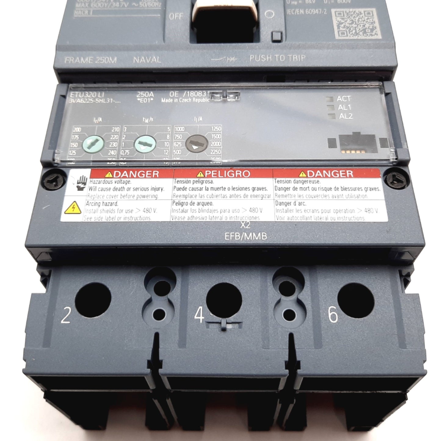 New Siemens 3VA6225-5HL31-0AA0 Circuit Breaker, 3-Pole, Rating: 250A 690VAC
