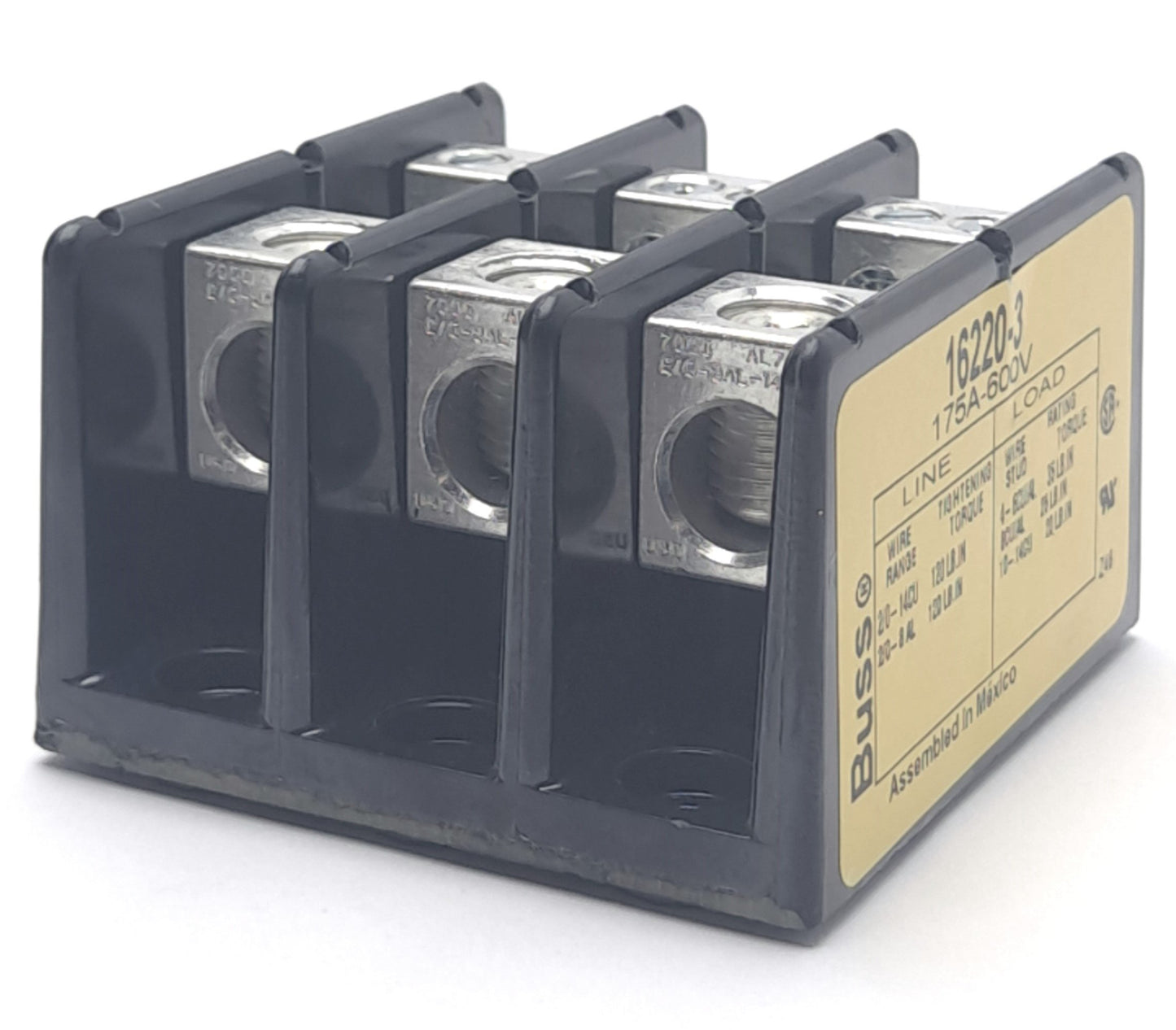 New – Open box EATON 16220-3 Power Distribution Block 600V 175A 2/0-14 to 4x 4-14AWG Foot Mount