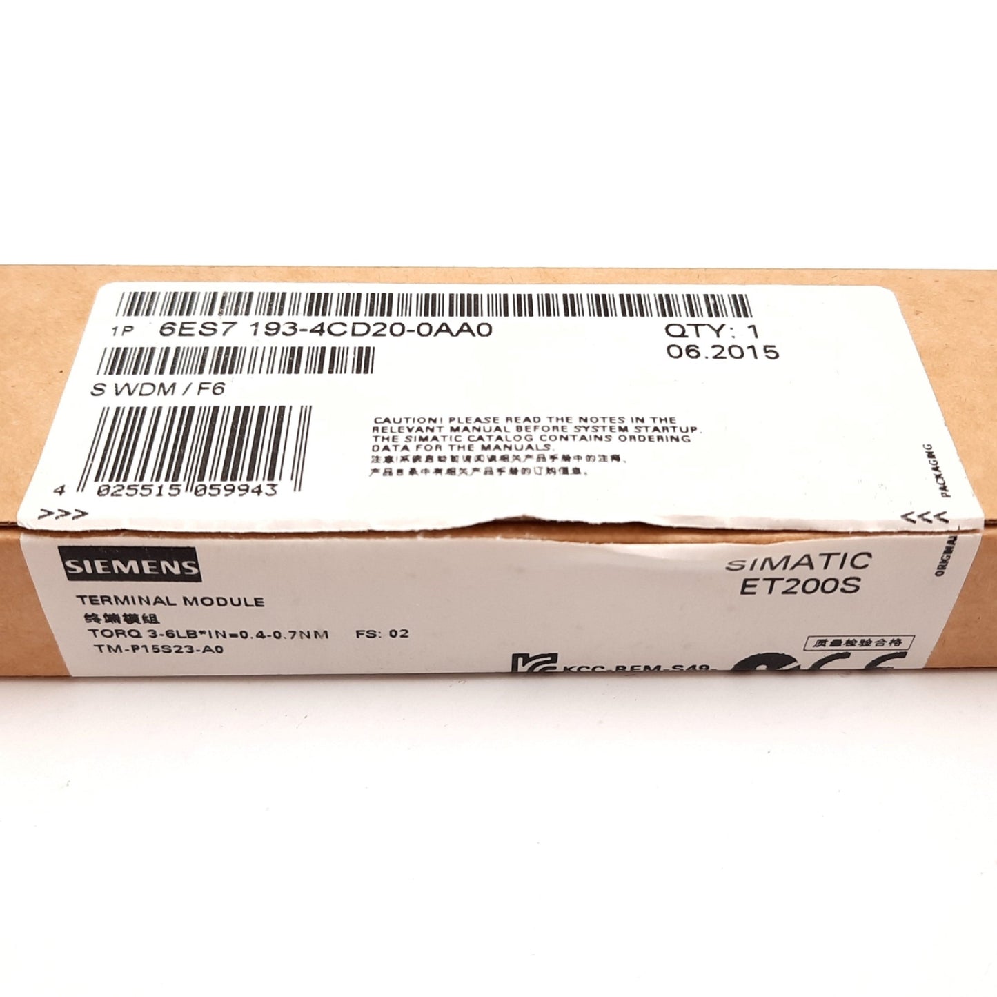 New Siemens 6ES7 193-4CD20-0AA0 Simatic Terminal Base E-Stand Module, DIN Rail