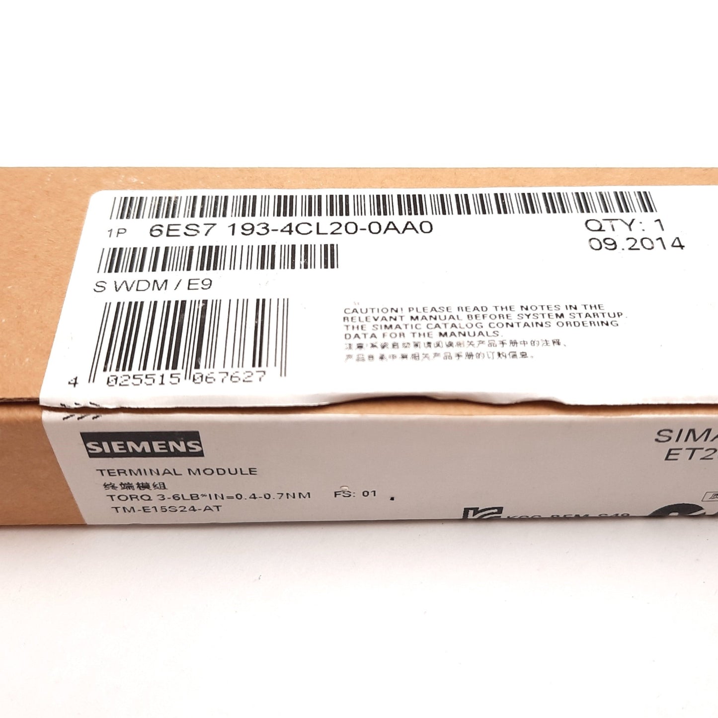 New Siemens 6ES7 193-4CL20-0AA0 Simatic Terminal Base E-Stand Module, DIN Rail
