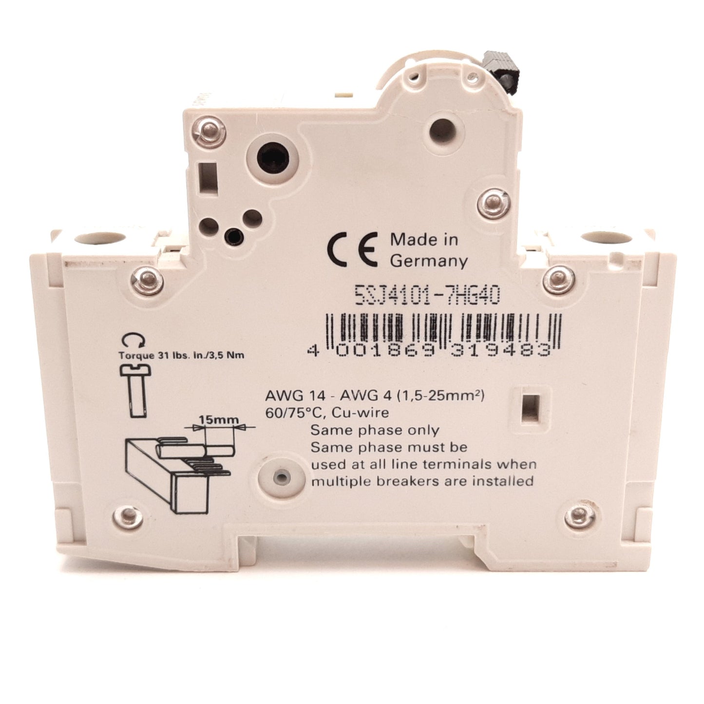 Used Siemens 5SJ4101-7HG40 Circuit Breaker, 1-Pole, C-Curve, Rating: 1A 240VAC 60VDC