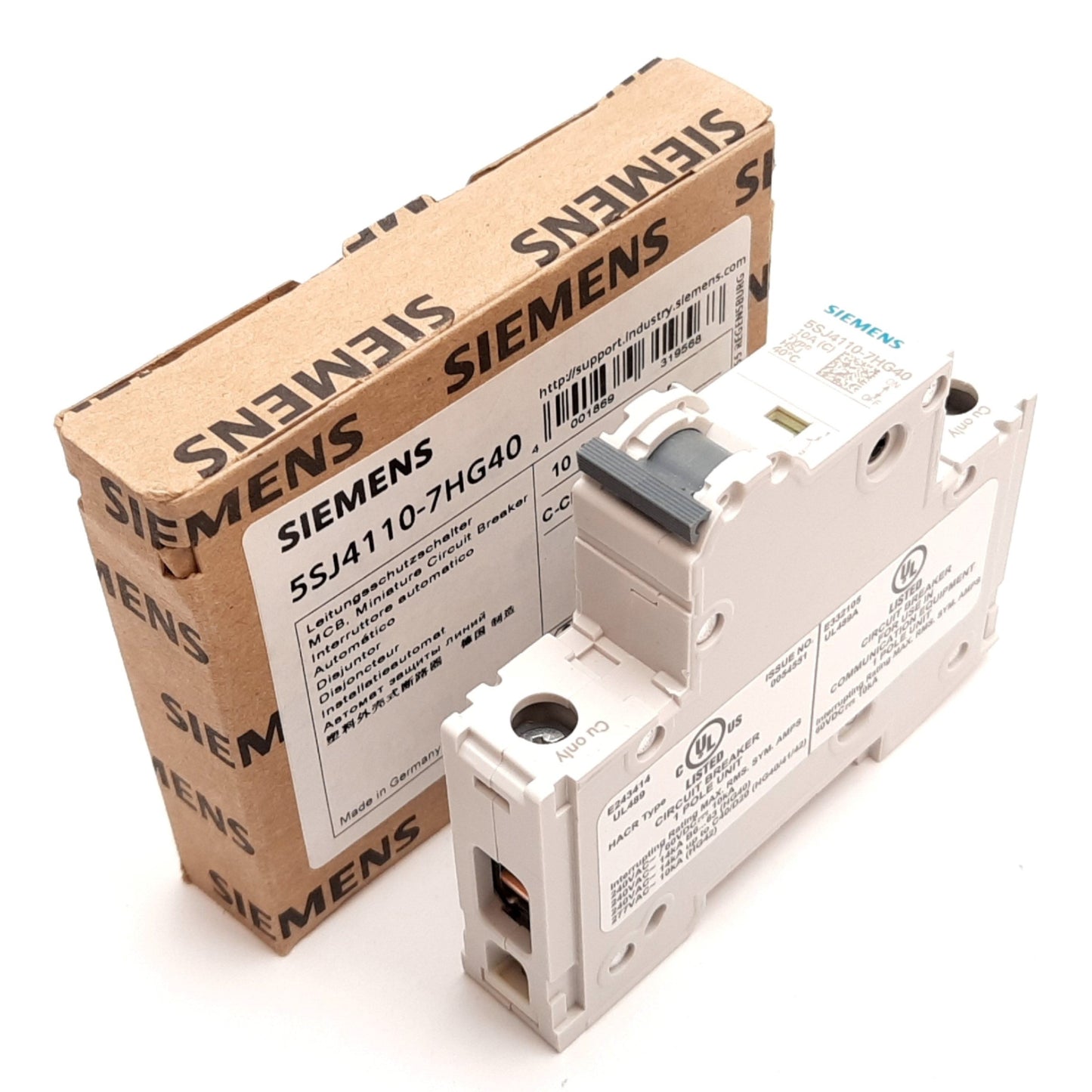 New Siemens 5SJ4110-7HG40 Circuit Breaker, 1-Pole, C-Curve, Rating: 10A 240VAC 60VDC