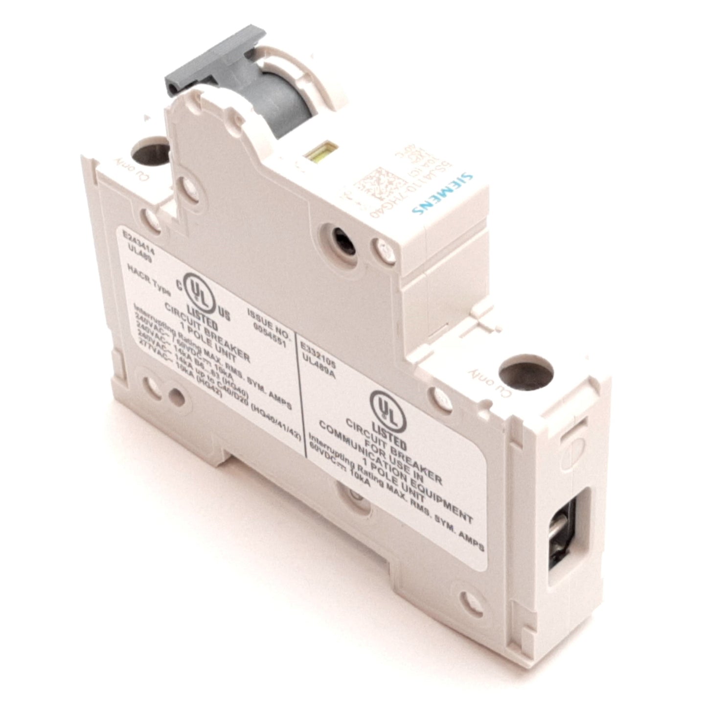 New Siemens 5SJ4110-7HG40 Circuit Breaker, 1-Pole, C-Curve, Rating: 10A 240VAC 60VDC