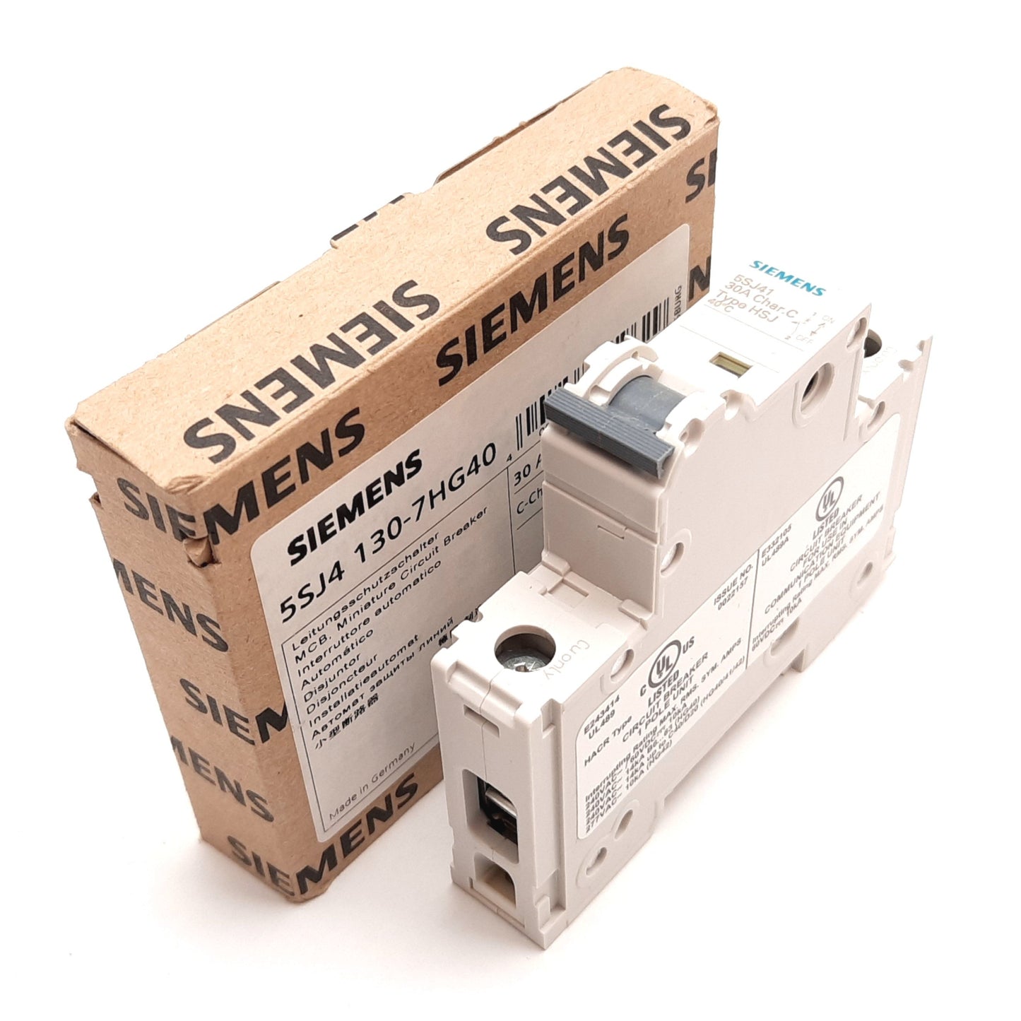 New Siemens 5SJ4130-7HG40 Circuit Breaker, 1-Pole, C-Curve, Rating: 30A 240VAC 60VDC