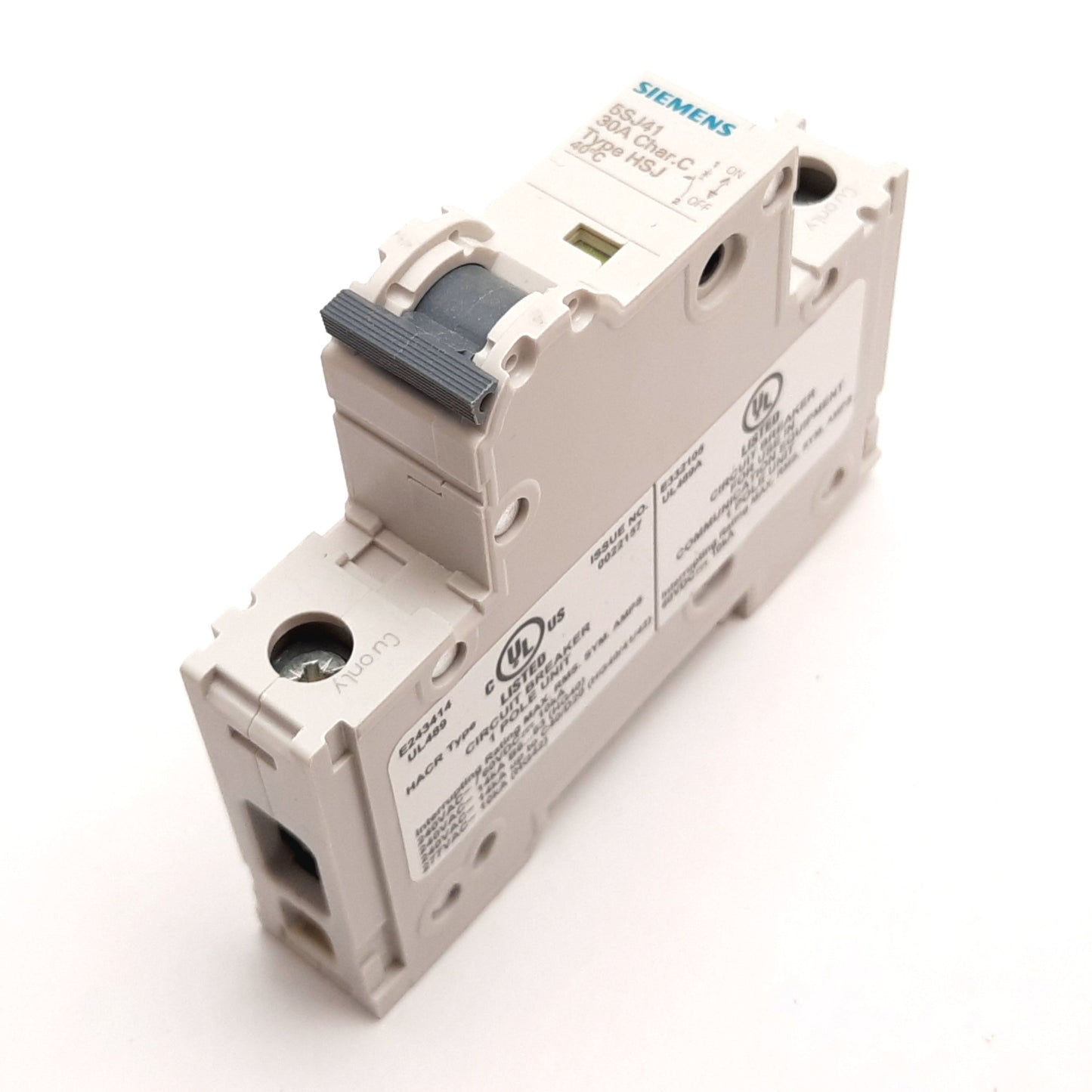 New Siemens 5SJ4130-7HG40 Circuit Breaker, 1-Pole, C-Curve, Rating: 30A 240VAC 60VDC