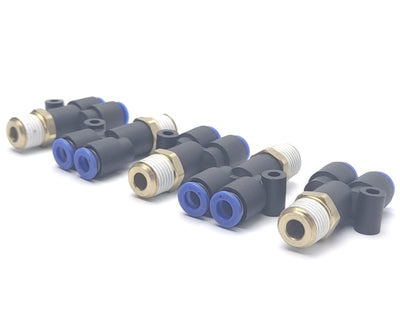 New Lot of 5 SMC KQU06-02S One-Touch Fitting Y-Branch, ø6 Tubing, R 1/4 Port