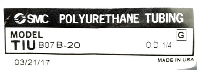 New  SMC TIUB07B-20 Polyurethane Pneumatic Tubing 1/4" OD, ID 0.17" 20m Roll, Black