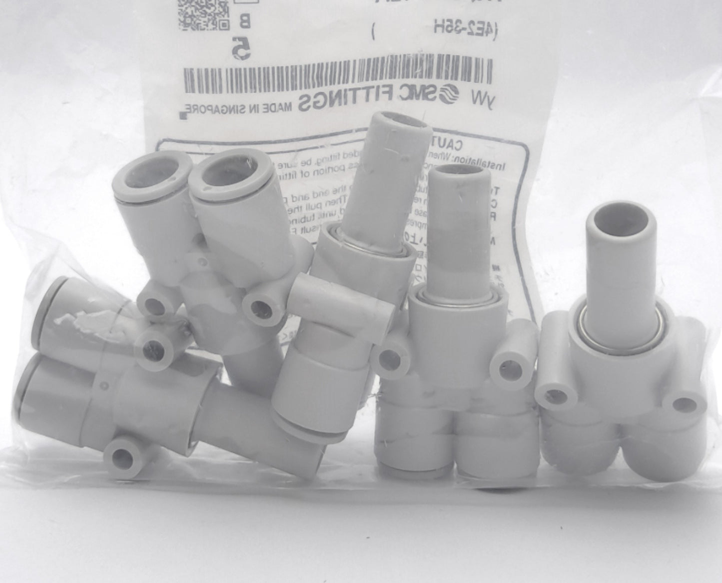 New Lot of 5 SMC KQ2X10-12A One-Touch Plug-In Y Fitting, ø10 Tubing ø12 Port