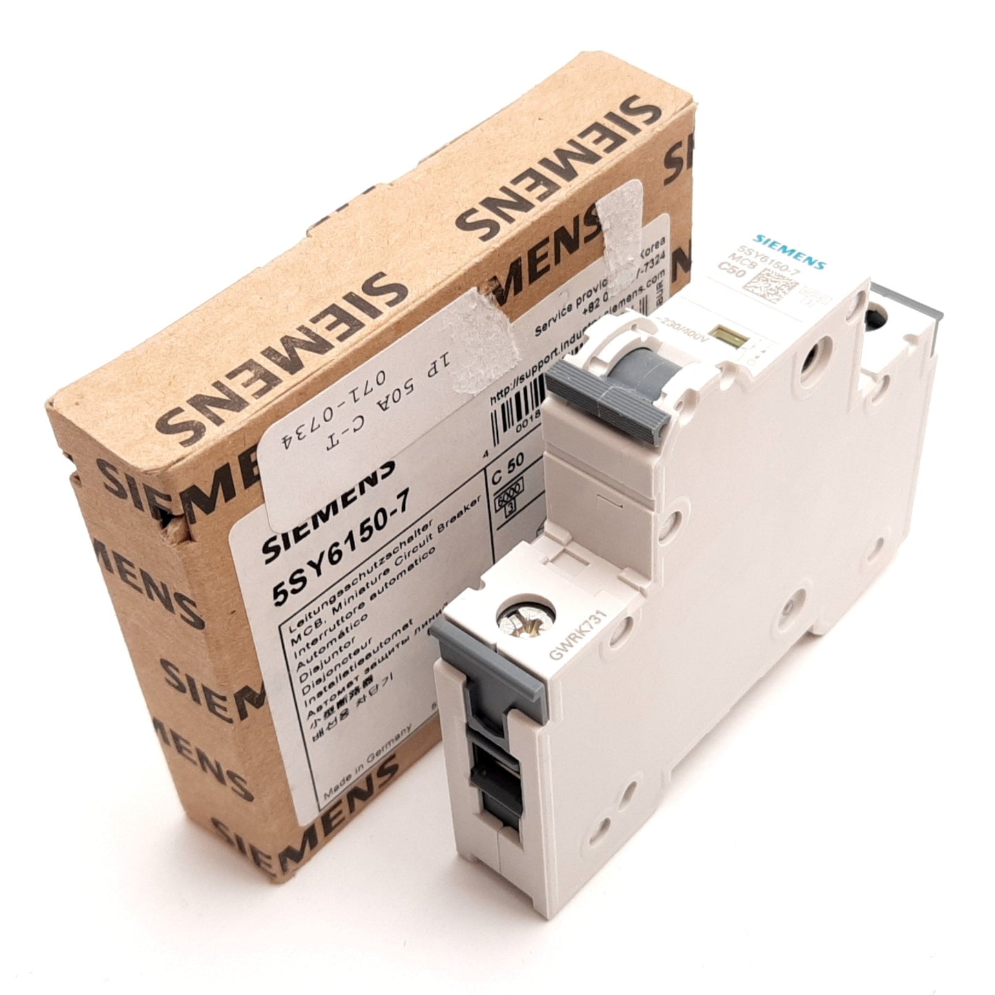 New Siemens 5SY6150-7 Miniature Circuit Breaker, 1-Pole, C-Curve, 50A 230/400VAC