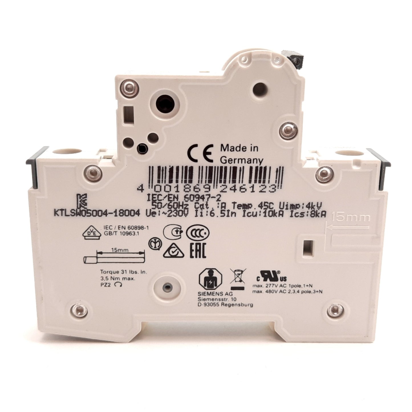 New Siemens 5SY6150-7 Miniature Circuit Breaker, 1-Pole, C-Curve, 50A 230/400VAC