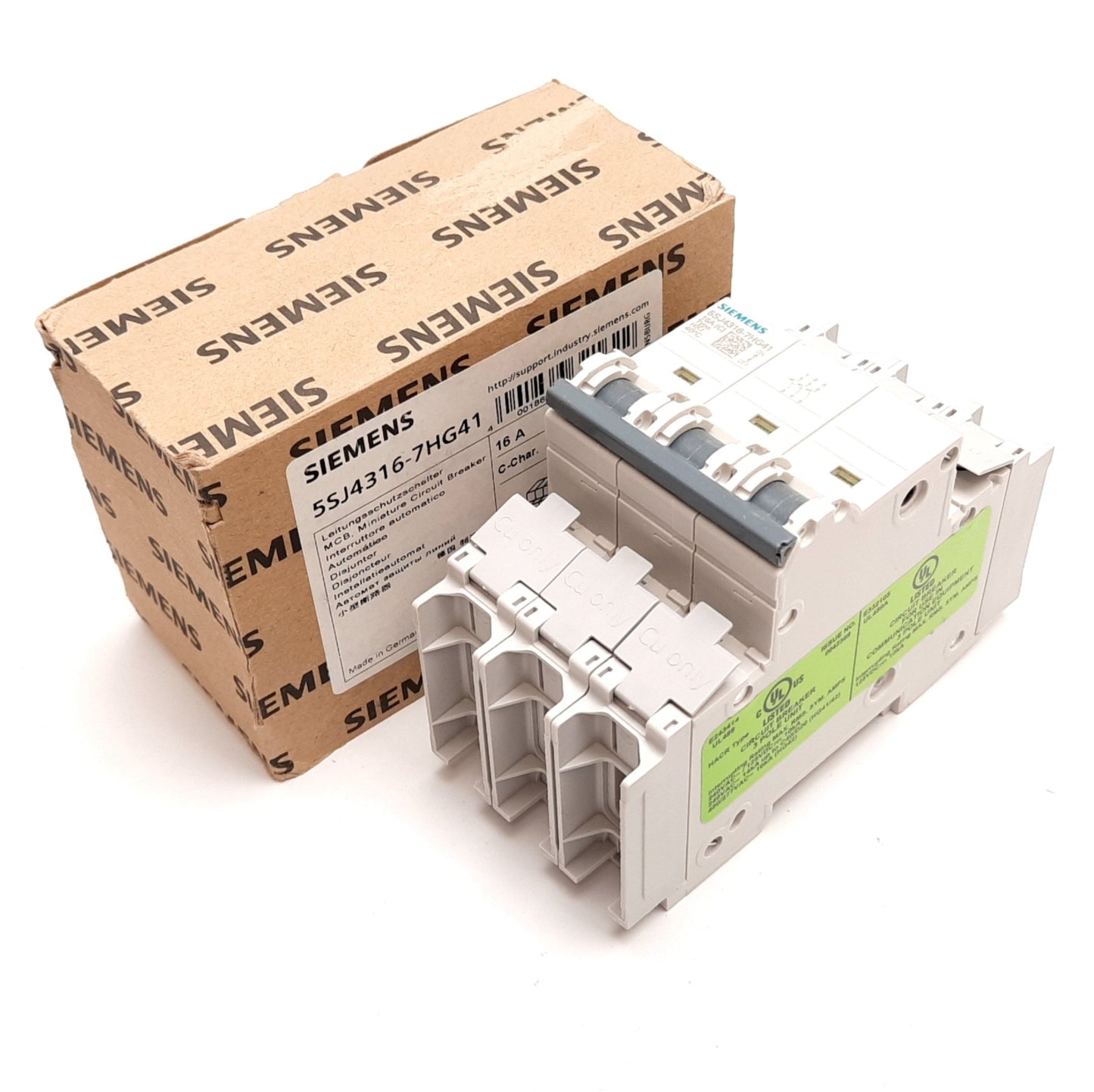 New Siemens 5SJ4316-7HG41 Circuit Breaker, 3-Pole, C-Curve, Rating: 16A 240VAC