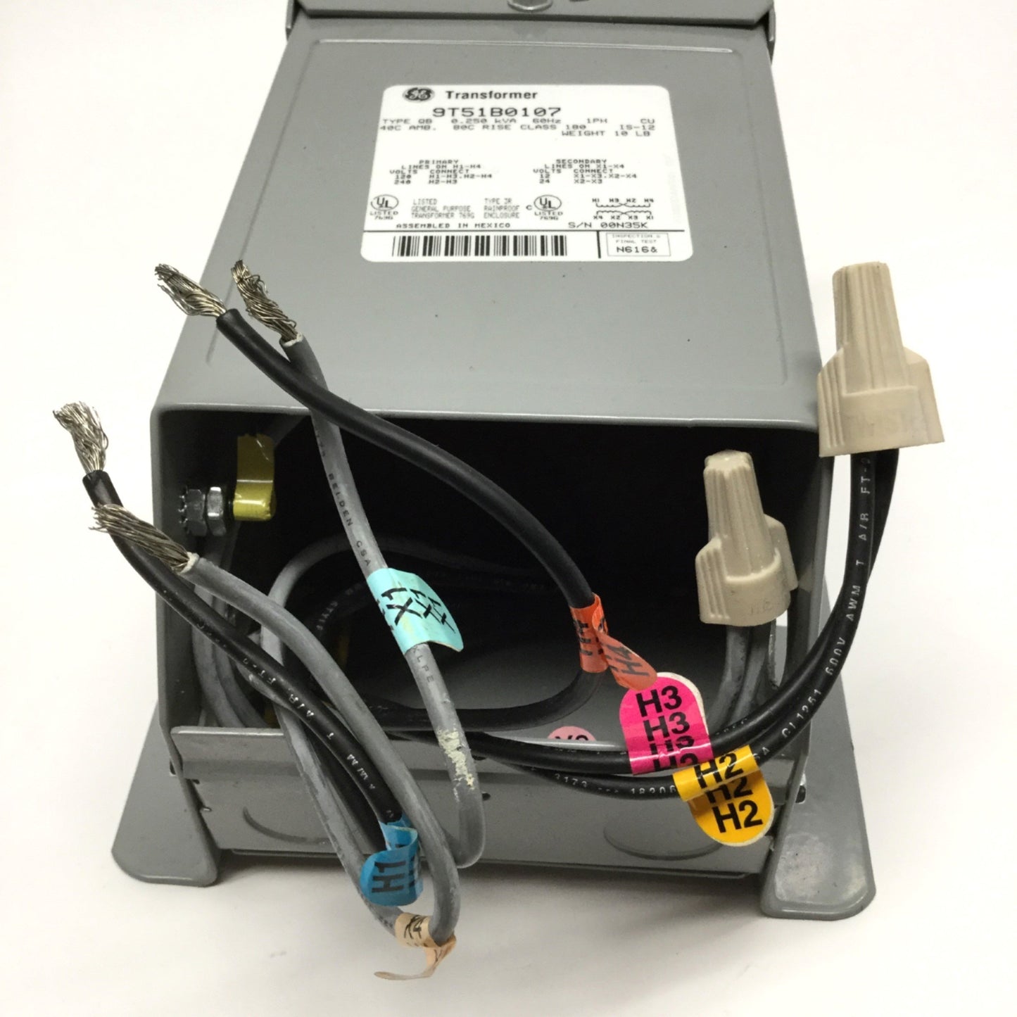 Used General Electric 9T51B0107 Buck Boost Transformer 250VA 120/240V Pri, 12/24V Sec