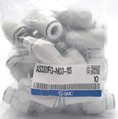 New Lot of 10 SMC AS3301FG-N03-11S One-Touch Elbow Speed Controller, 3/8" NPT Port