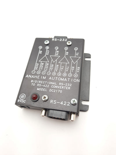 Used Anaheim DC2170 Bidirectional RS-232 to RS-422 Converter, Supply 9VDC, 9-Pin