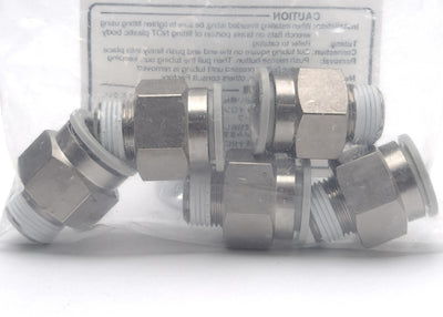 New Lot of 5 SMC KQ2H16-03NS Steel One-Touch Fitting, Rc3/8 Male Port with Sealant