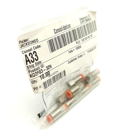 New Lot of 10 SMC KQ2F03-32N Push to Connect Fitting 5/32" Tube 10-32 UNF Female