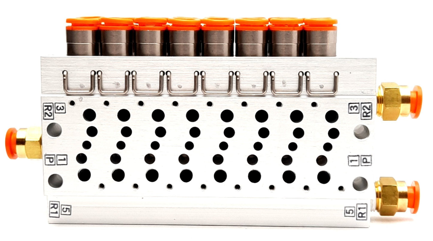 New SMC VV5QZ15-08N7TC Manifold Base, 8 Stations 1/4" P2C For VQ1000 Solenoid Valves