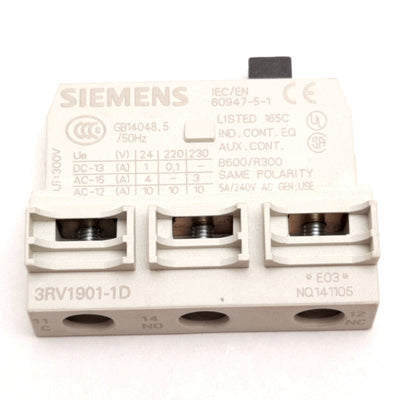 New Siemens 3RV1901-1D Circuit Breaker Auxiliary Block, SPDT, Rating: 5A 240VAC