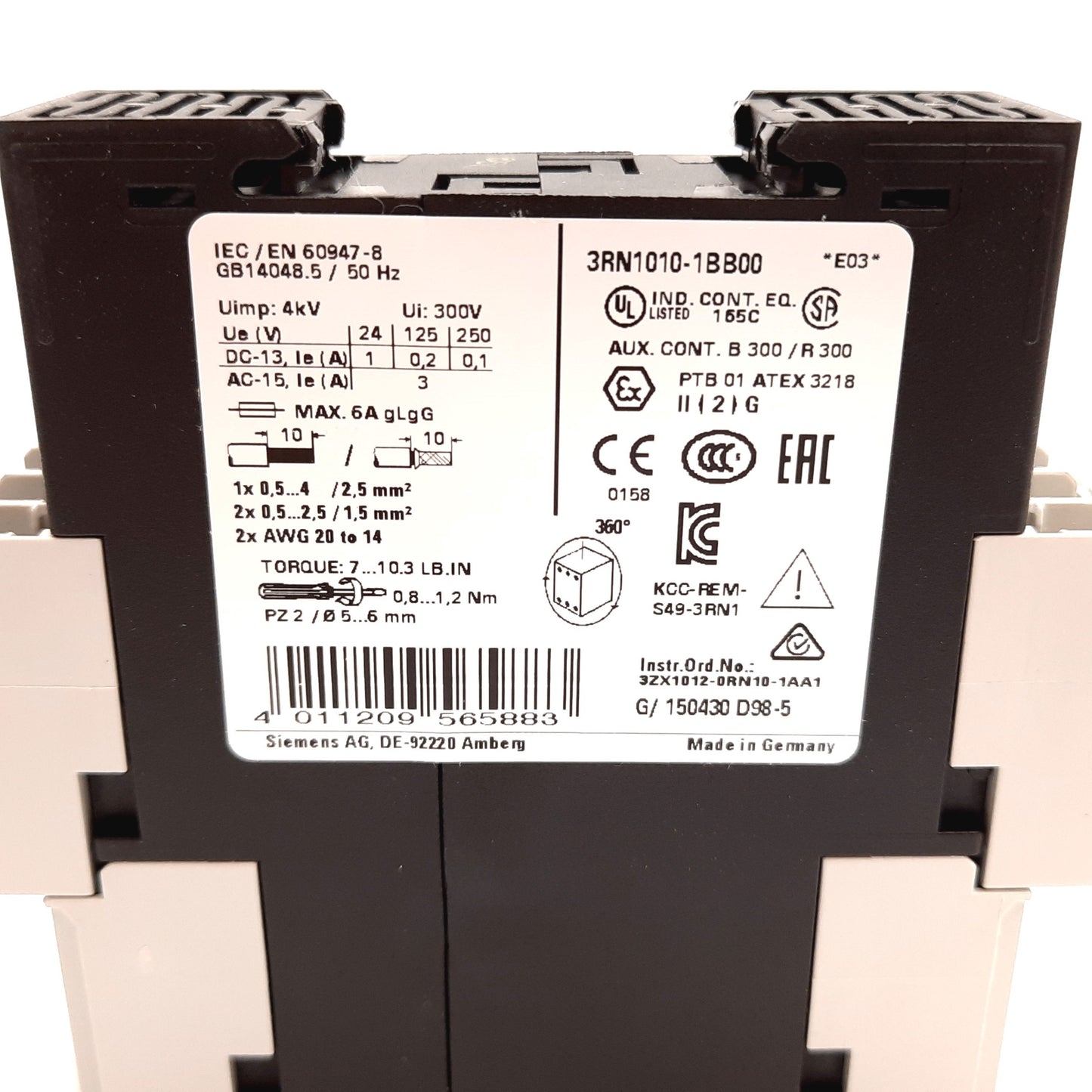 New Siemens 3RN1010-1BB00 Thermistor Motor Protection Relay, DPDT, Coil: 24VAC/DC