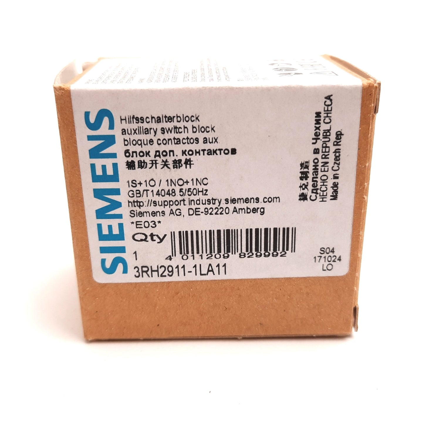 New Siemens 3RH2911-1LA11 Auxiliary Contact Block, 1x N/O 1x N/C, Rating: 10A 240VAC