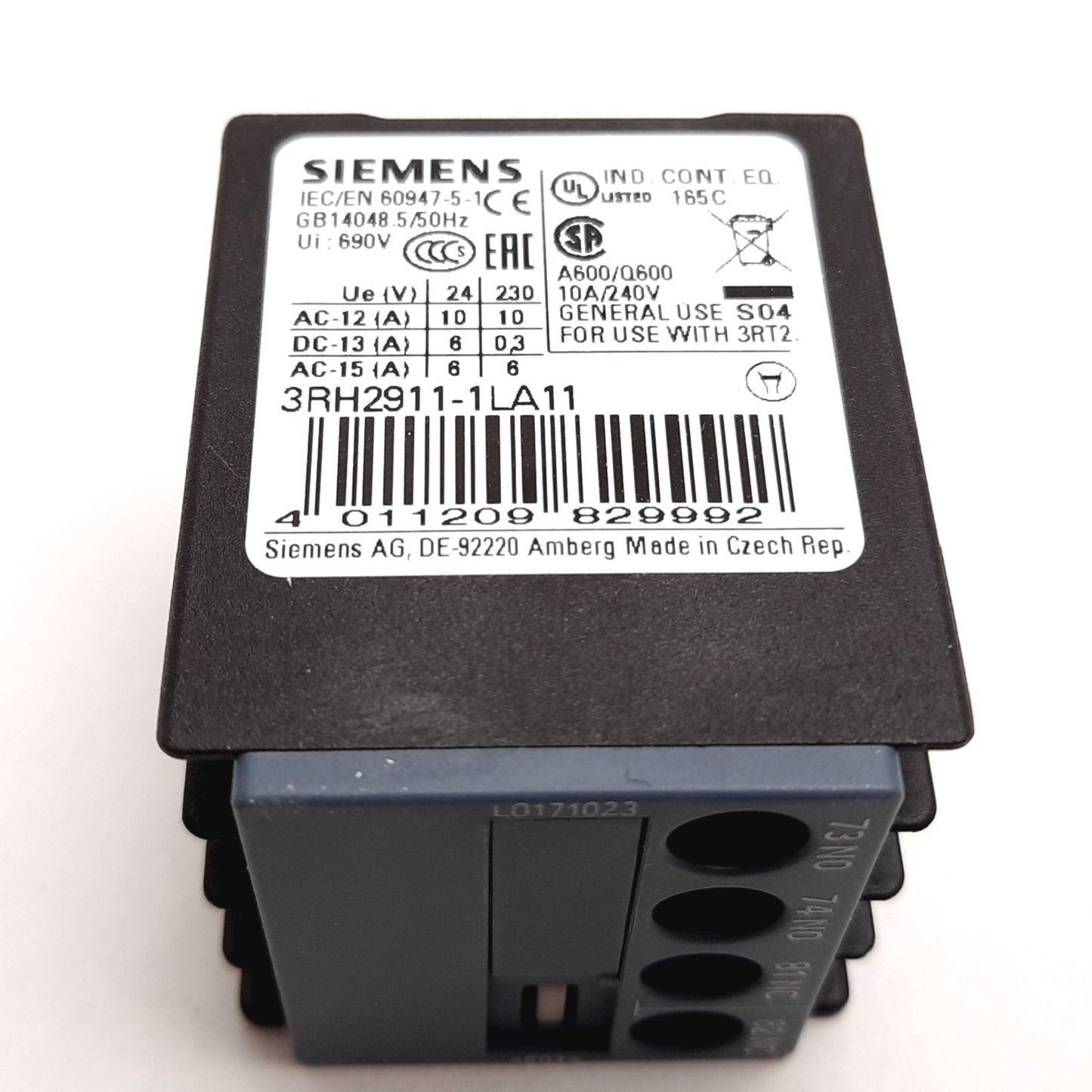 New Siemens 3RH2911-1LA11 Auxiliary Contact Block, 1x N/O 1x N/C, Rating: 10A 240VAC