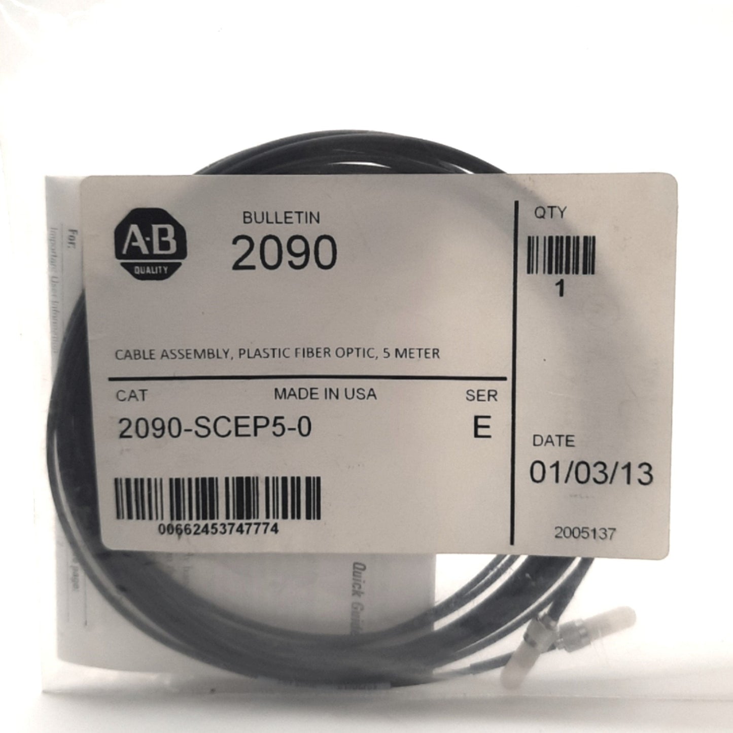 New – Open box Allen Bradley 2090-SCEP5-0 Ser E Sercos Fiber Optic Cable, 5m Length