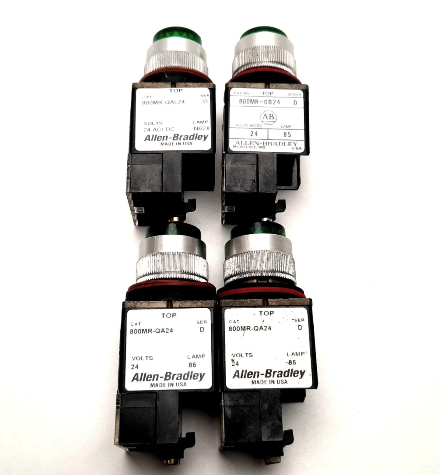 Used Lot of 4 Allen Bradley 800MR-QAL24 / 800MR-QB24 / 800MR-QA24 (x2) Push-Buttons