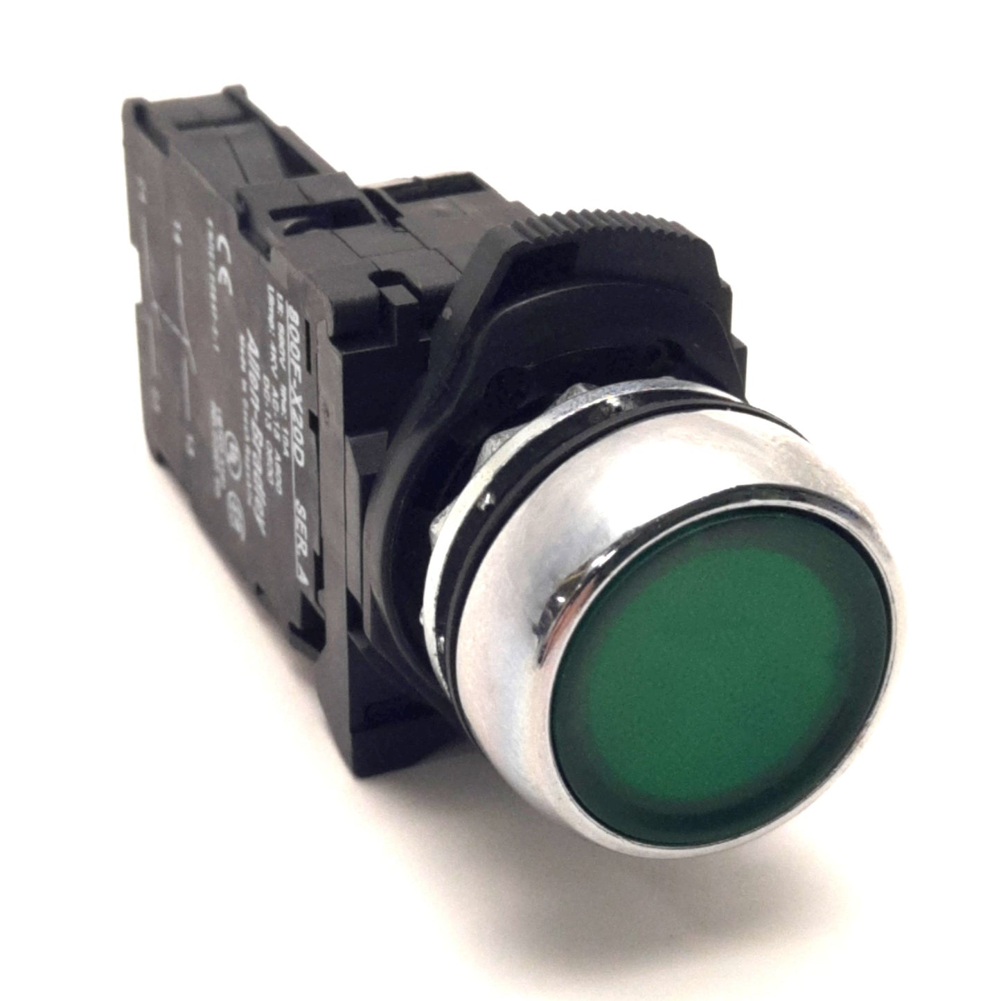 Used Allen Bradley 800FM-LF3 Illuminated Pushbutton With 800F-N3R Light Block, Green