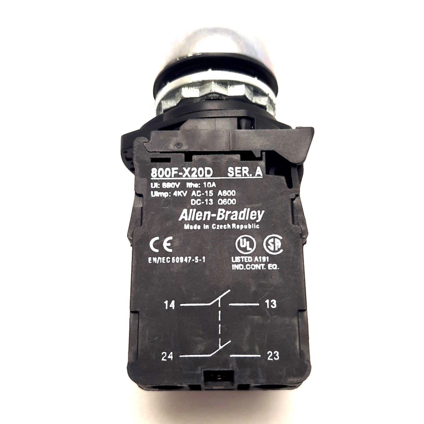 Used Allen Bradley 800FM-LF3 Illuminated Pushbutton With 800F-N3R Light Block, Green