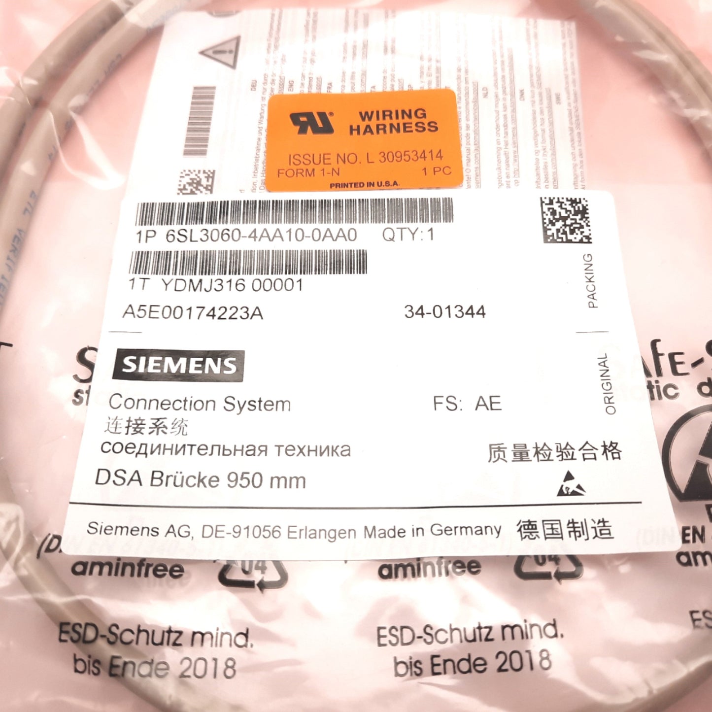 New Siemens 6SL3060-4AA10-0AA0 Sinamics Drive-CLiQ Cable For S110 S120 Drives, 0.95m