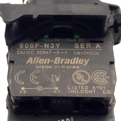 Used Allen Bradley 800FM-LF3 Illuminated Pushbutton With 800F-N3Y Light Block, Green