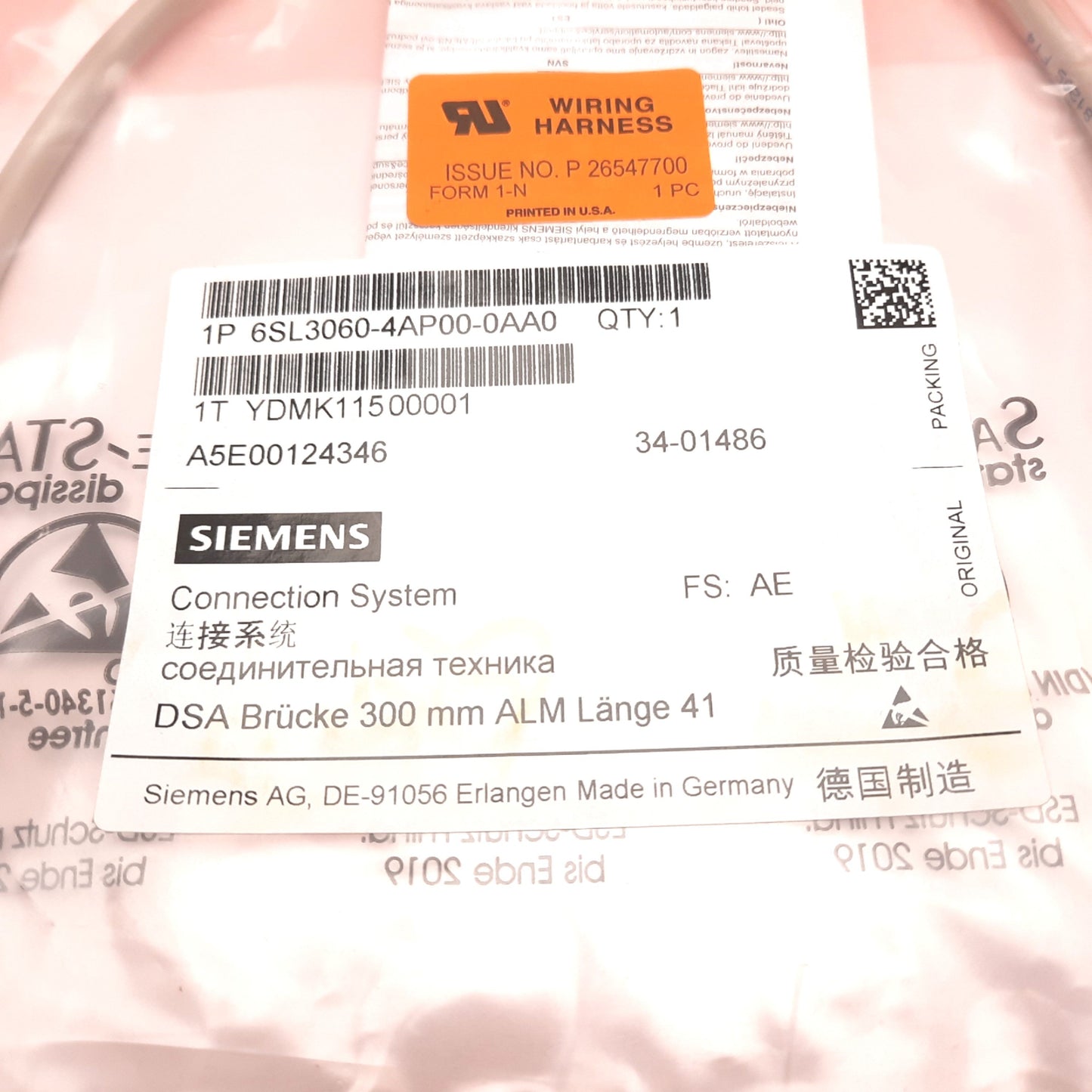 New Siemens 6SL3060-4AP00-0AA0 Sinamics Drive-CLiQ Cable, For S110 S120 Drives, 0.3m
