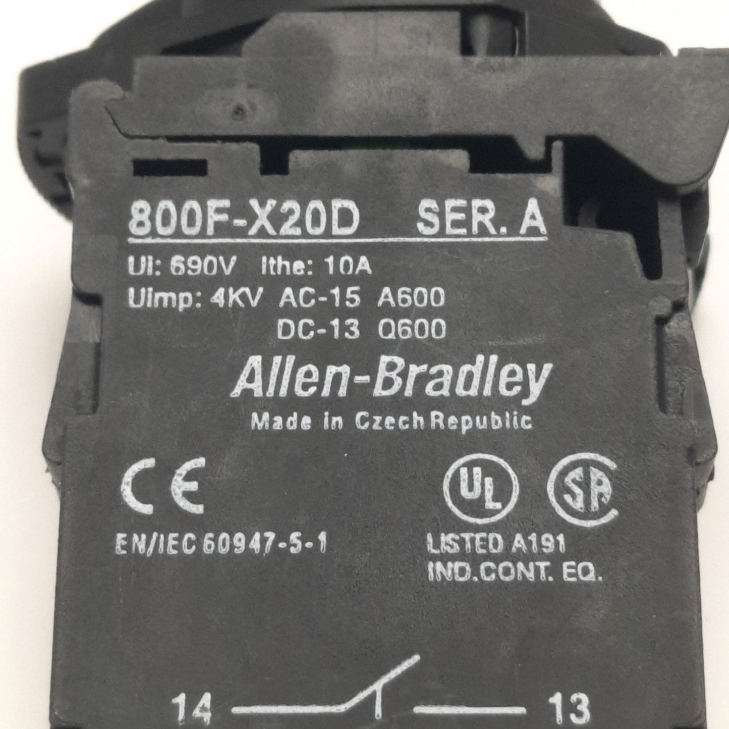 Used Allen Bradley 800FM-LF5 Illuminated Pushbutton With 800F-N3Y Light Block, Yellow