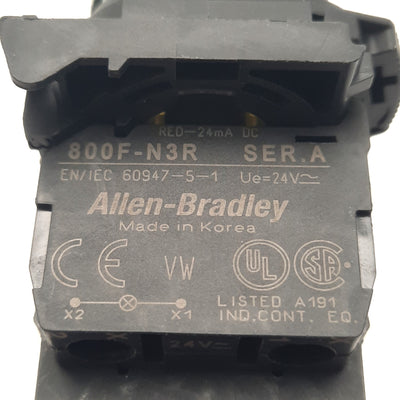 Used Allen Bradley 800FM-LF5 Illuminated Pushbutton With 800F-N3R Light Block, Yellow