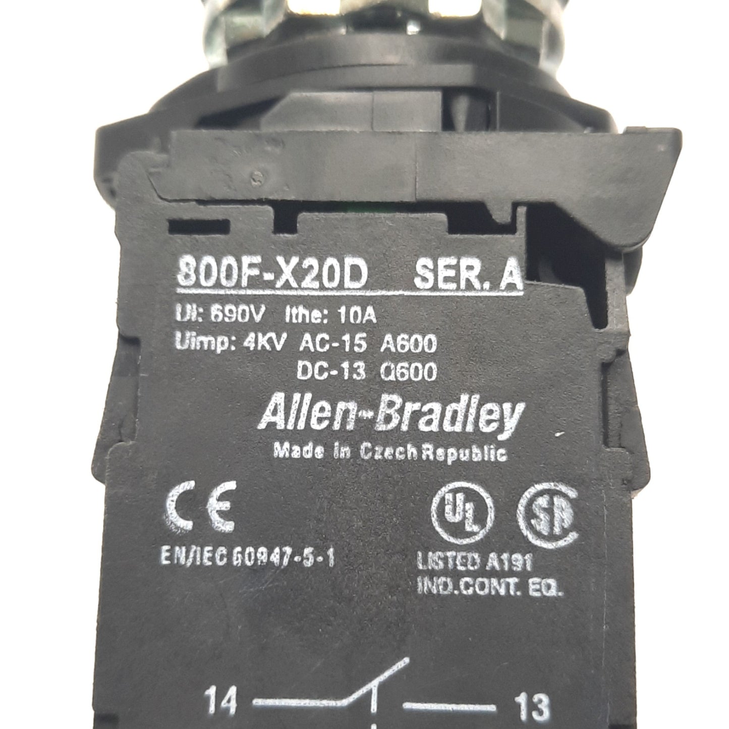 Used Allen Bradley 800FM-LF5 Illuminated Pushbutton With 800F-N3R Light Block, Yellow