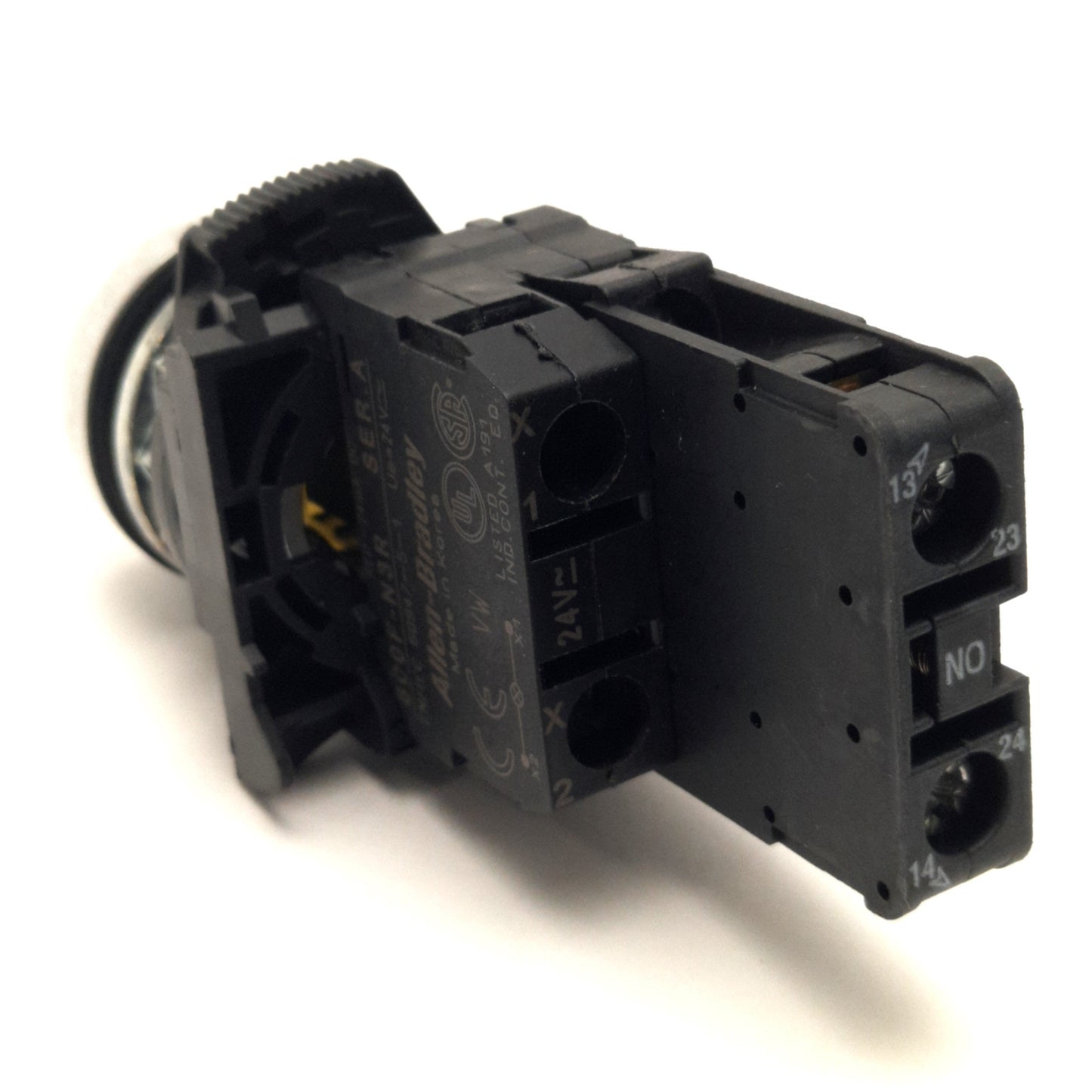 Used Allen Bradley 800FM-LF5 Illuminated Pushbutton With 800F-N3R Light Block, Yellow