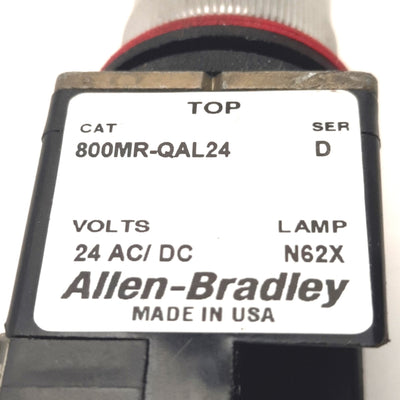 Used Allen Bradley 800MR-QAL24 Push-Button w/ 800M-XA2 Contact Block, Green