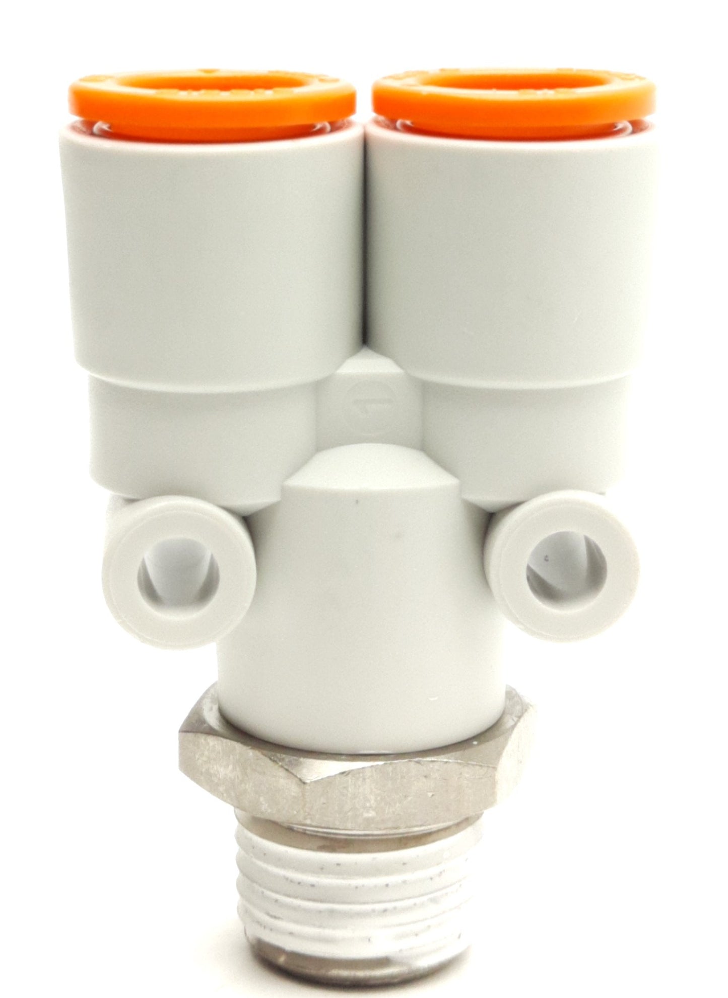 New – Open box Lot of 5 SMC KQ2U11-35NS Y-Branch P2C Fitting, 1/4 NPT to 2x 3/8" Tube, 1.0MPa