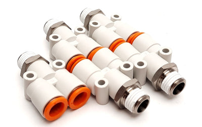 New – Open box Lot of 5 SMC KQ2U11-35NS Y-Branch P2C Fitting, 1/4 NPT to 2x 3/8" Tube, 1.0MPa