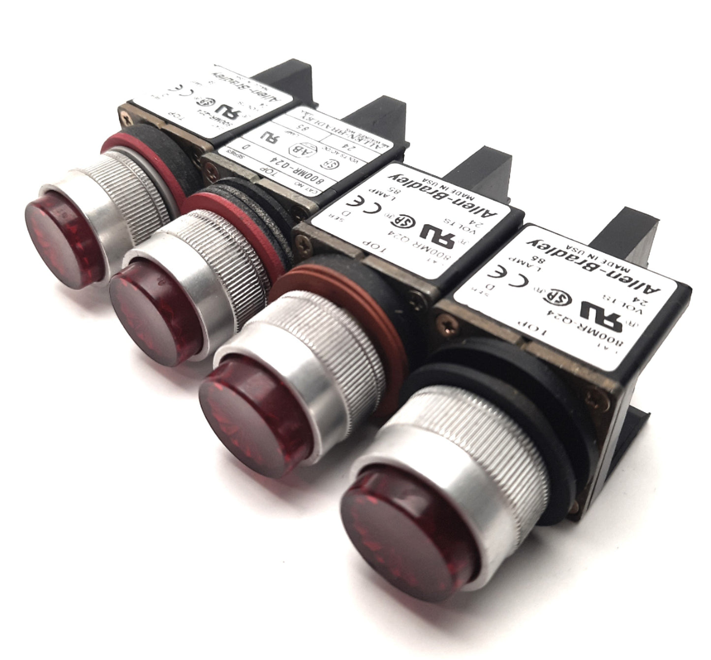 Used Lot of 4 Allen Bradley 800MR-Q24 Indicator Lights, 24V, w/o Contact, Dead Bulb