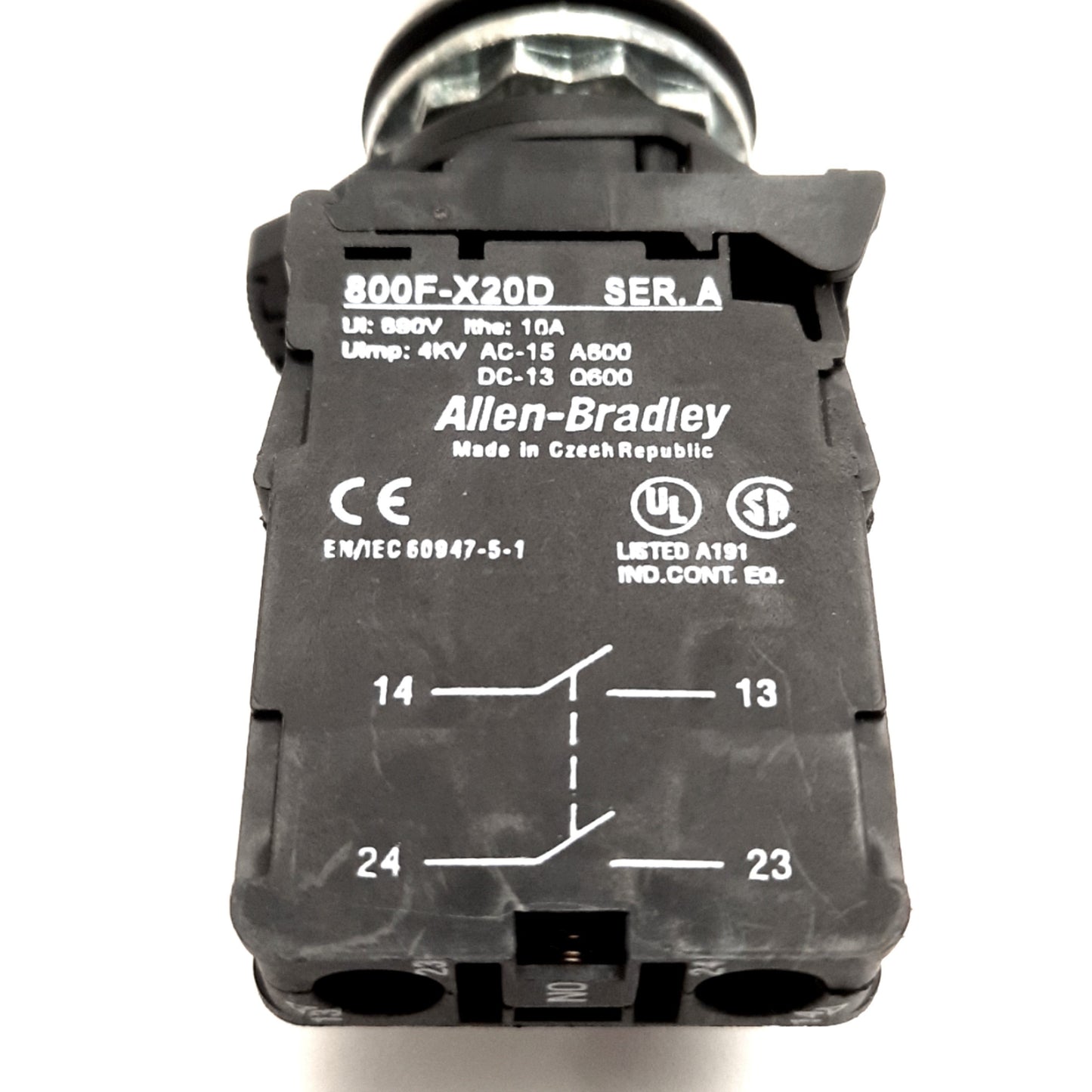 Used Allen Bradley 800FM-LF4 Pushbutton With 800F-N3Y Light Block & 800-FX20D, Red