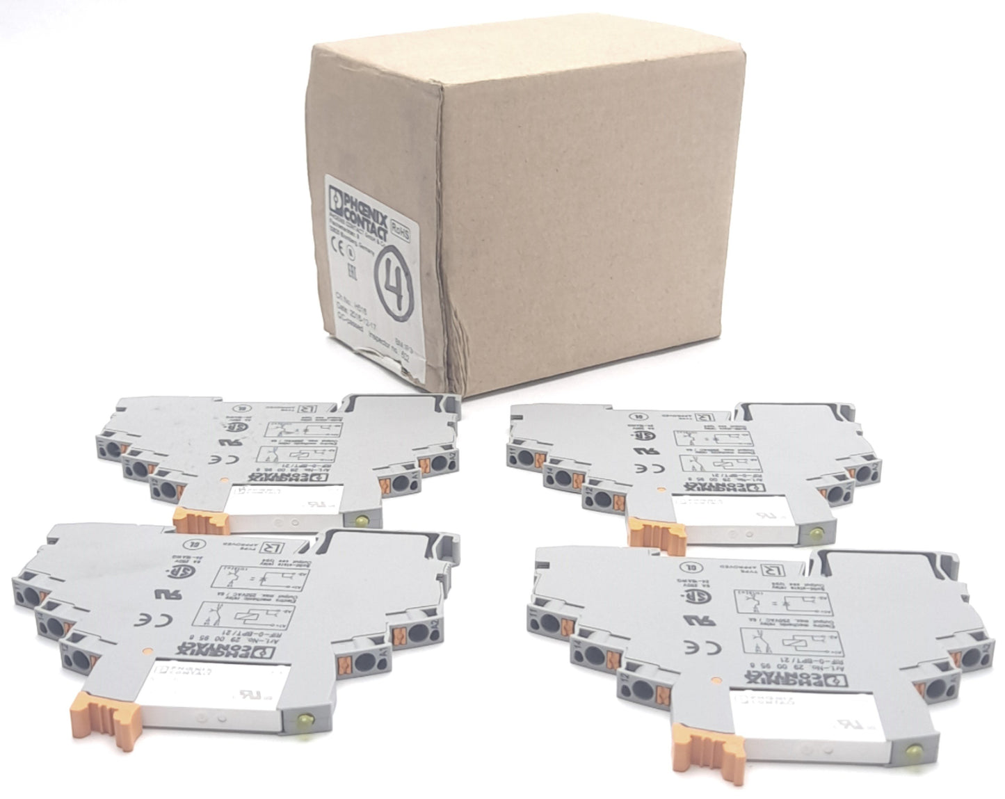 Used Lot of 4 Phoenix Contact RIF-0-RPT-24DC/21 Industrial Relay, 19.2-36VDC Input