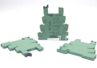 New – Open box Lot of 3 Phoenix PLC-BSC-120UC/21 Relay Base, 110VDC/120VAC, DIN Rail Mount