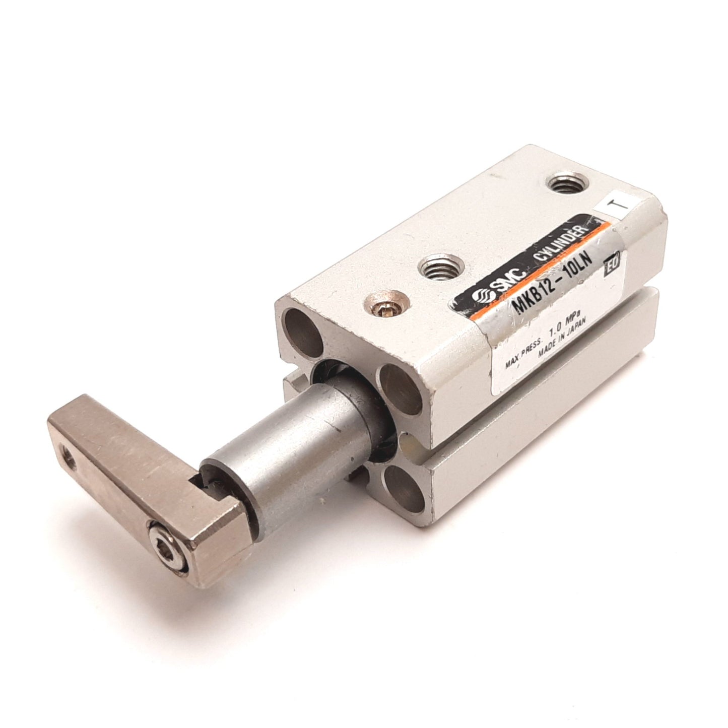 Used SMC MKB12-10LN Rotary Clamp Cylinder, Bore: 12mm, Stroke: 10mm, 1.0MPa, M5x0.8